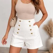 shorts Zara Womens White High Waisted Sailor Shorts Gold Button Side Zip Small S eBay $22