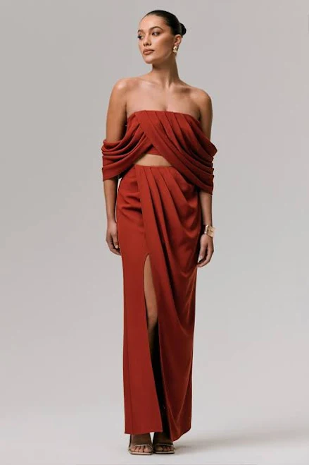 bottoms Zelina Mid-Rise Maxi Skirt with Split Club L London USA $140