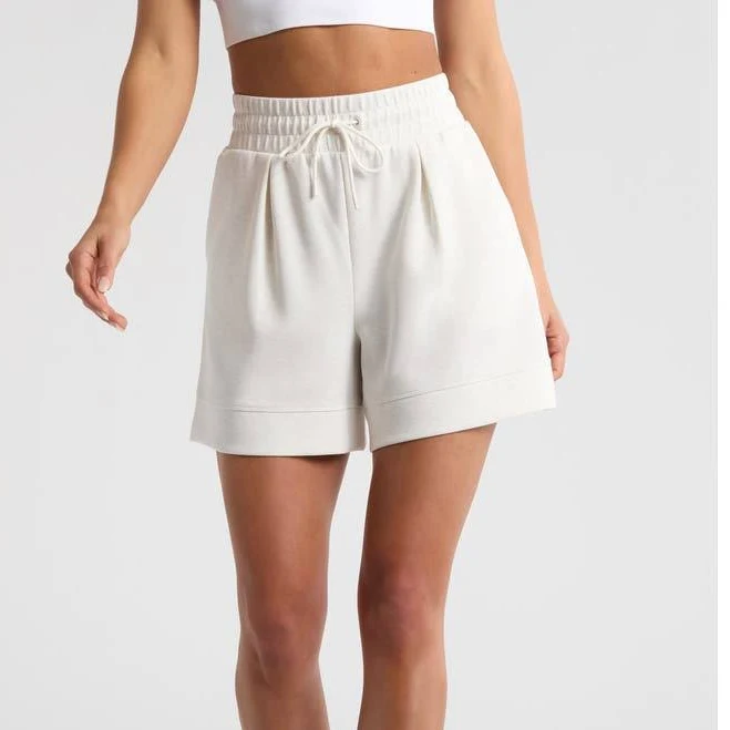 shorts Zella Ultra Soft High Waist Knit Shorts in Beige Ivory Heather at Nordstrom, Size Large Nordstrom $59
