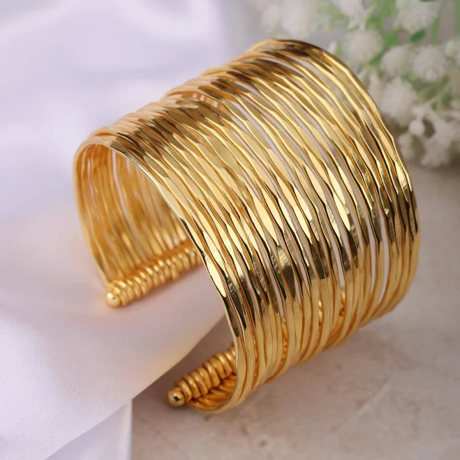 Women's Boho Wide Textured Gold Statement Cuff Bracelet