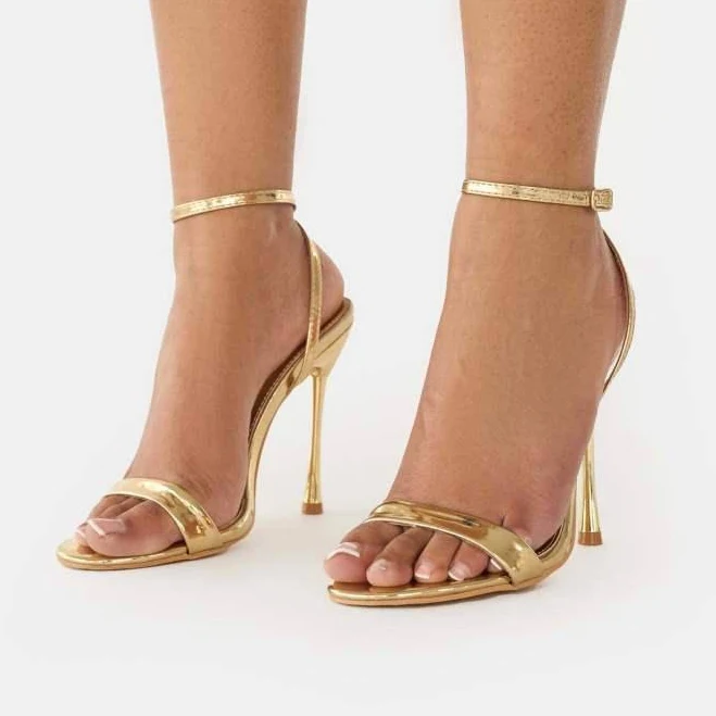 Public Desire Public Desire Soho metallic barely there strappy stiletto heels in gold - GOLD - UK 3