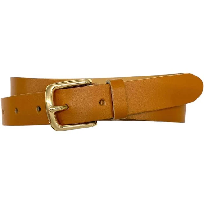 Ladies Narrow Leather Belt with Gold Buckle