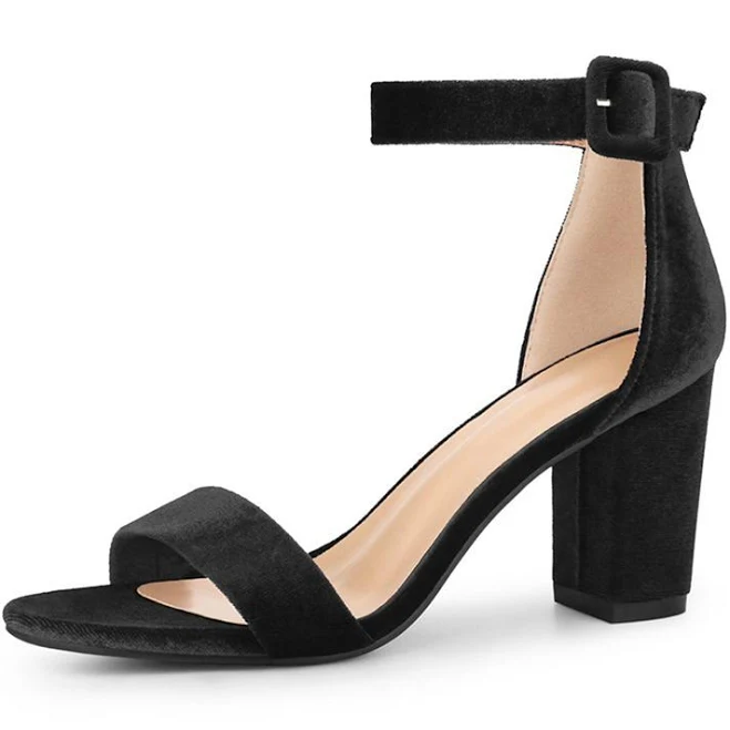 Women's Velvet Ankle Strap Chunky Heel Sandals