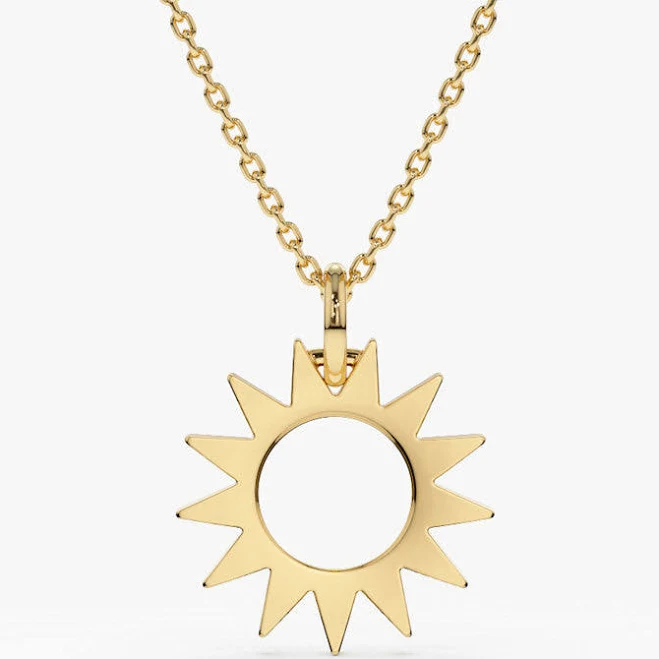 14K Solid Gold Sun Pendant Necklace