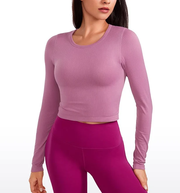 Crz Yoga Women's Ribbed Seamless Cropped Long Sleeve Workout
