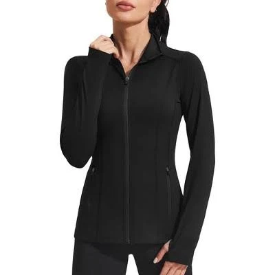 Women's Slim Fit Full Zip Workout Jacket with Thumb Holes