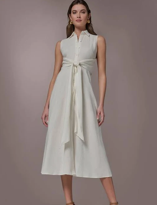 Donna Karan Women's Linen-Blend Midi Shirt Dress