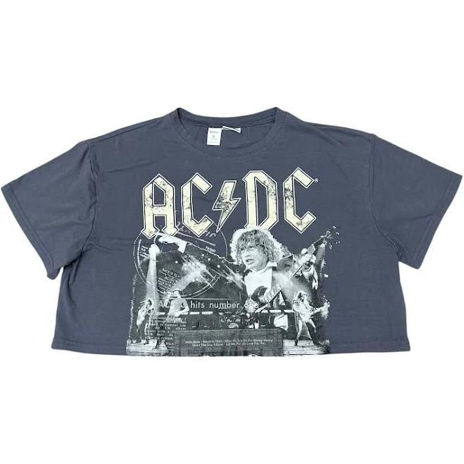 Women's Acdc Poster Texture Cropped Cotton Blend T-Shirt