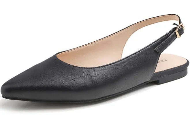 Women's Pointed Toe Slingback Flat Mules with Buckle Strap