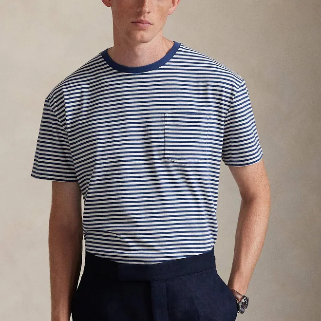 Ralph Lauren Men's Classic Fit Striped Jersey T-Shirt - Size L in Old Royal/Nevis