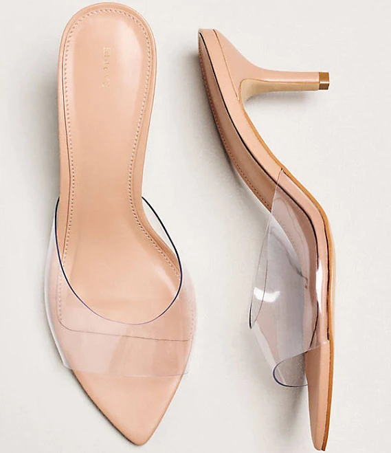 PVC Pointed-Toe Mule Heels by Maeve in Beige, Size: 10 at Anthropologie