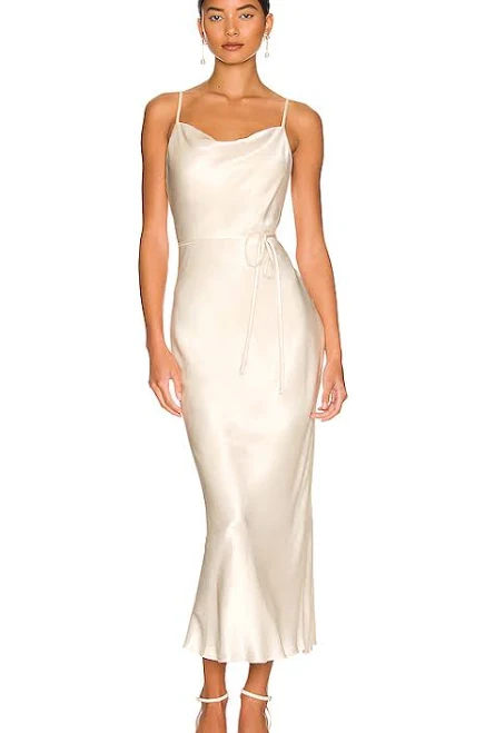 Shona Joy La Lune Bias Cowl Midi Dress in Cream - size Aus 10/US 6