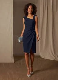Dark Navy Sheath Stretch Crepe Dress