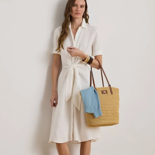 Ralph Lauren Women's Petite Linen Tie-Front Shirtdress