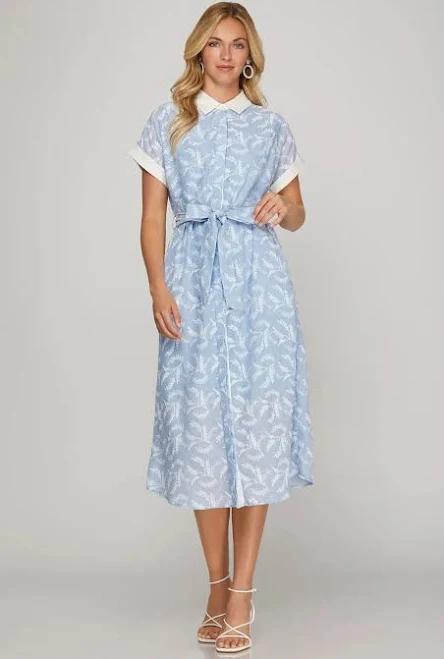 She + Sky Striped Button Down Midi Shirt Dress