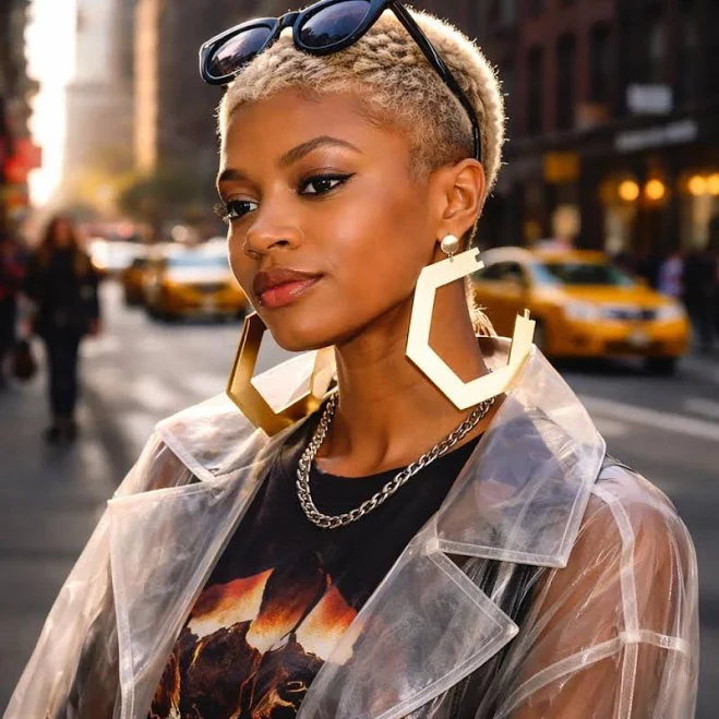 Gold Architectural Hoop Earrings | Bold Geometric Hexagon Hoops, Extremely Lightweight Statement Jewelry | Modernist Gilded Studs