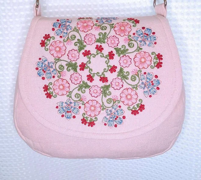 Embroidered Linen Crossbody Bag