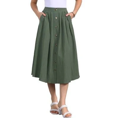 Inspire Chic Women's Cotton A-Line Skirt with Pockets