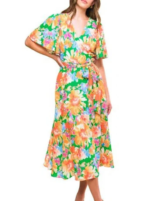 Flying Tomato Floral Flutter Sleeve Wrap Midi Dress