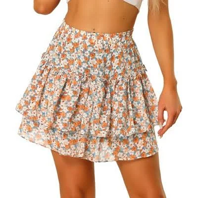INSPIRE CHIC Women's Summer Floral Tiered Ruffle Cute Mini Skirt