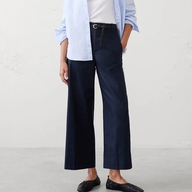 Women's High-Rise Wide-Leg Twill Crop Pant