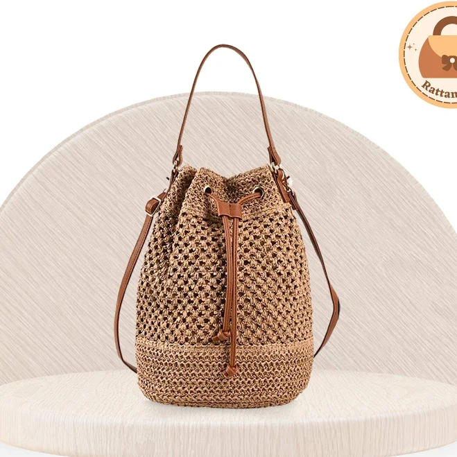 Lightweight Weaving Straw Crochet Bucket Bag