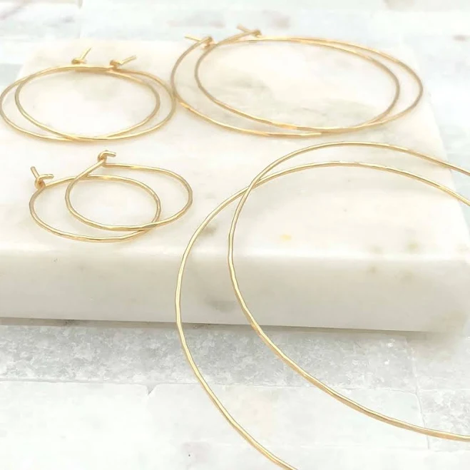14K Gold Filled Hammered Hoop Earrings