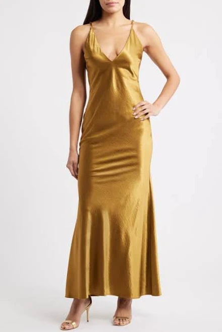 Lulus Zadie Bias Cut Satin Maxi Cocktail Slip Dress