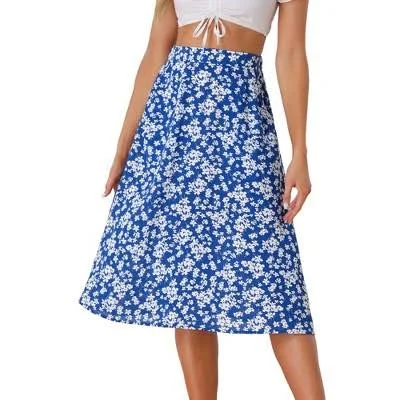Allegra K Women's Chiffon Summer Vintage Floral Print A-Line Midi Skirts