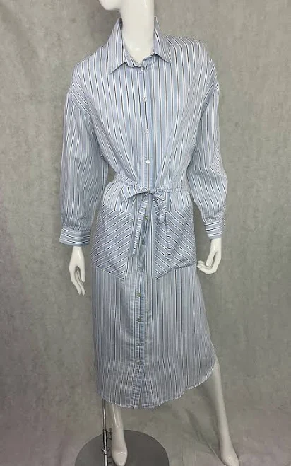 ザラ ZARA COTTON MIDI BLUE WHITE STRIPED BELTED SHIRT DRESS コットンストライプシャツドレス レディース JPN:S