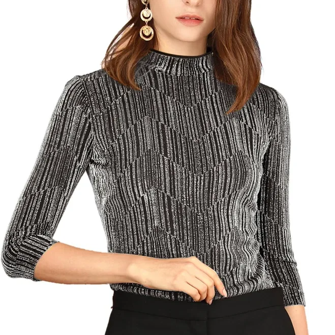 Daring Diva Party Glitter Shiny Striped Metallic Top