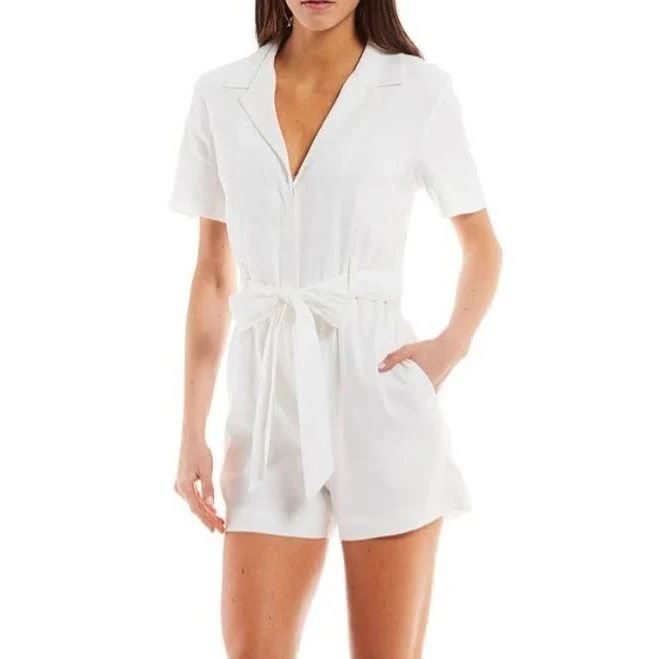 Alex Marie della Point Collar Short Sleeve Self Tie Belt Romper