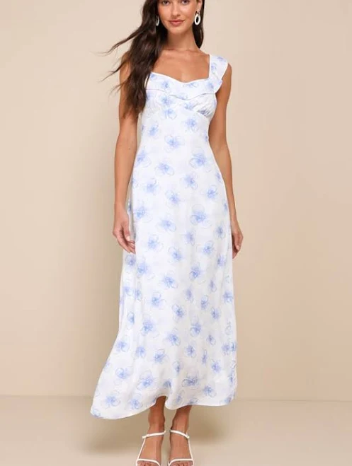 Lulus Floral Ruffled Rayon Midi Dress