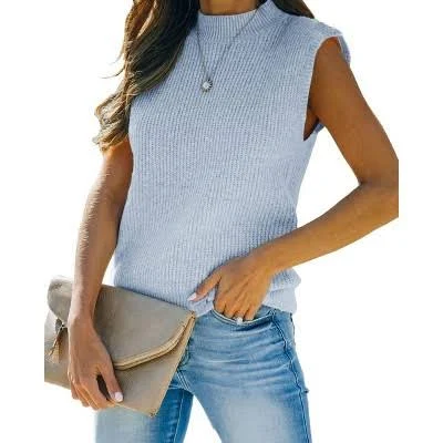 Coolmee Women's Sleeveless Mock Neck Ribbed Sweater Vest