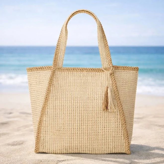 Woven Straw Beach Tote with Magnetic Closure