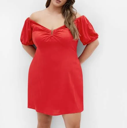 City Chic Women's Plus Size Macey Off-the-Shoulder Puff Sleeve Stretch Cotton