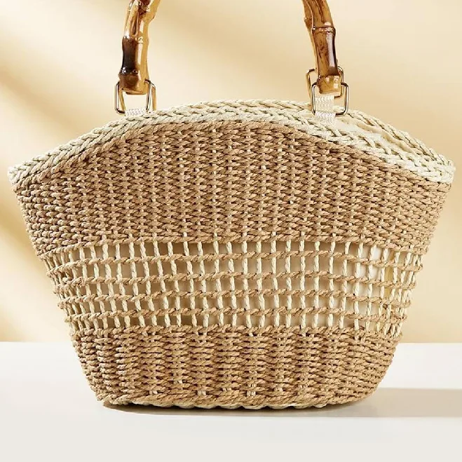 Straw Bag with Bamboo Handle