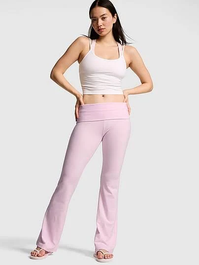 Women's Pink Soft Modal Foldover Kick-Flare Leggings