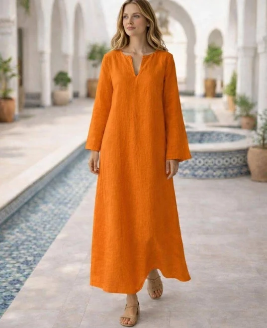 Women's Boho Minimalist Cotton Kaftan Maxi Dress