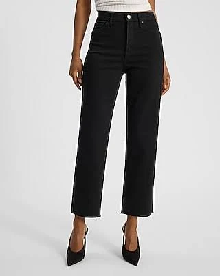 Express Women's High Waisted Stay Raw Hem Straight Ankle Jeans