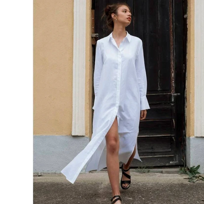 Flowy Loose Linen Maxi Dress with Side Slits