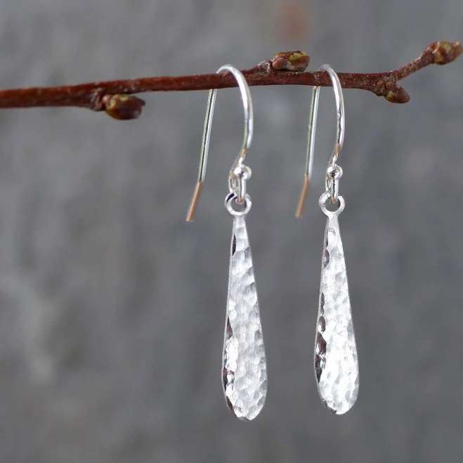 Hammered Silver Drop Earrings