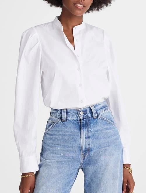 Madewell Women's Paulina Cotton Poplin Band Collar Button-Up Shirt