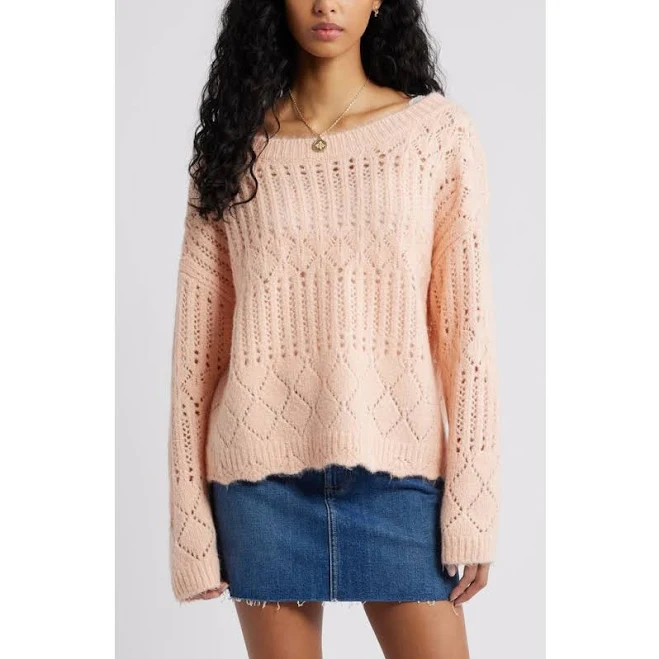 BP. Open Stitch Oversize Sweater in Coral Morning at Nordstrom, Size Medium