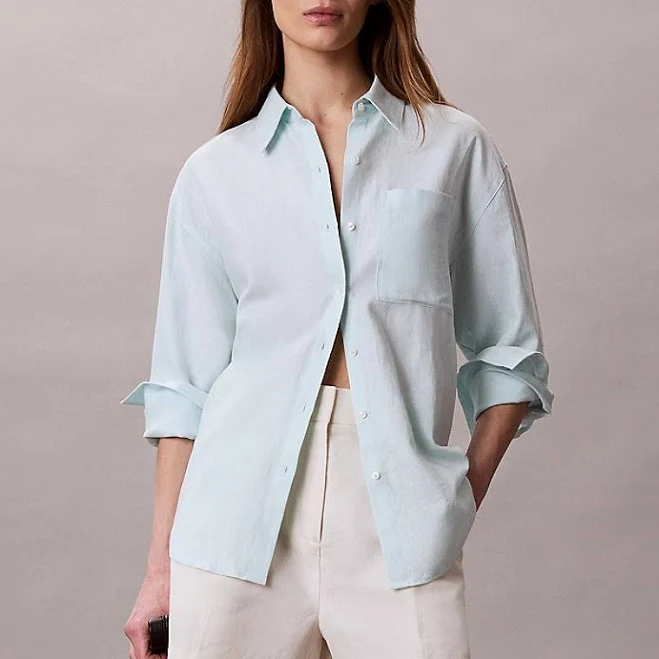 Calvin Klein Women's Relaxed Linen Blend Button-Down Shirt