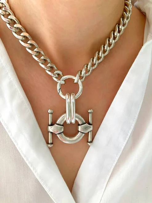 Chunky Curb Silver Charm Necklace