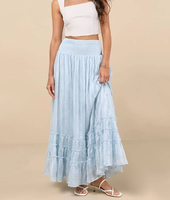 Lulus Smocked Tiered High-Waisted Midi Skirt