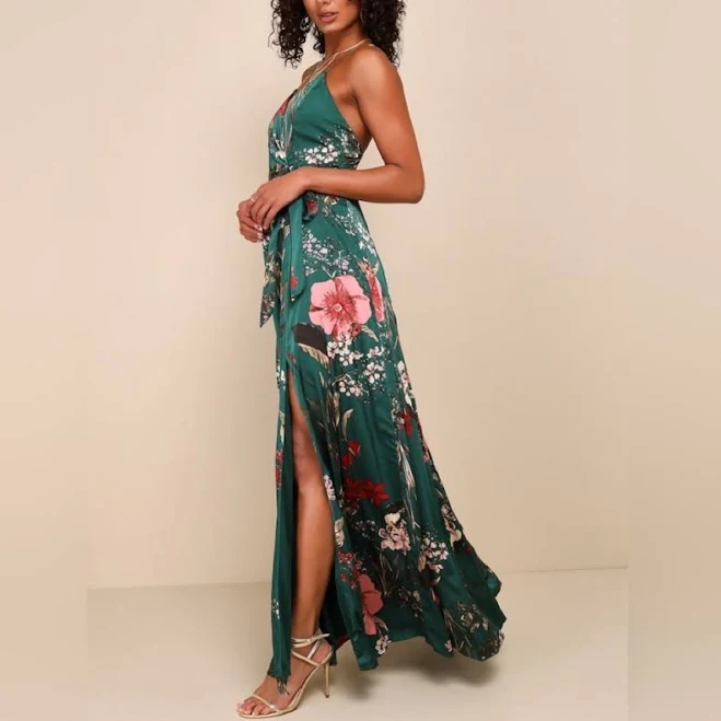 Lulus Floral Print Satin Maxi Dress