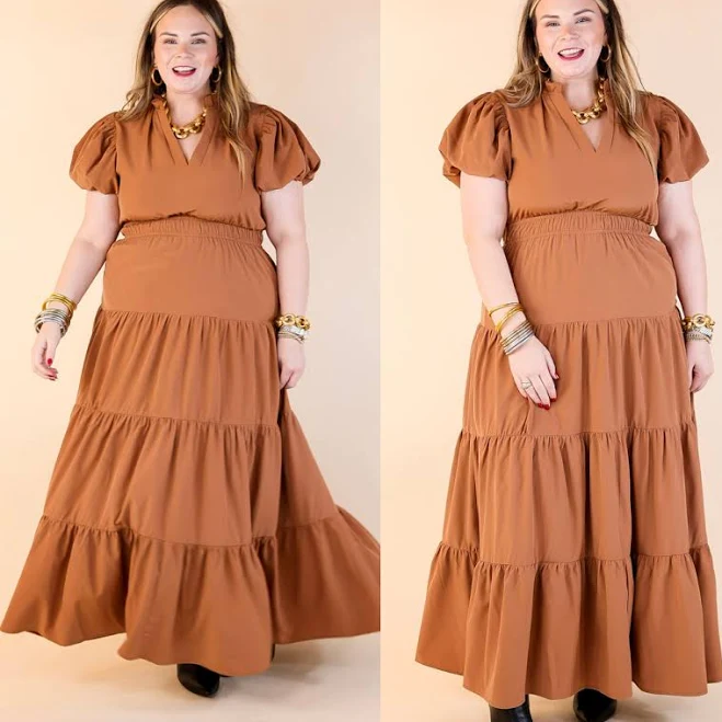 Table for Two Tiered Maxi Dress with Puff Sleeves