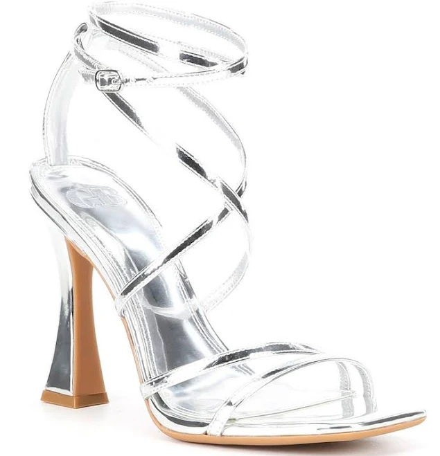 GB Golden-Hour Patent Metallic Strappy Ankle Strap Dress Sandals
